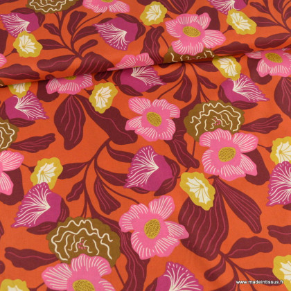 Voile de coton London motif fleuri fond rouge - Nerida Hansen - oeko tex
