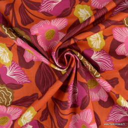 Voile de coton London motif fleuri fond rouge - Nerida Hansen - oeko tex