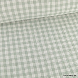 Tissu Double gaze Vichy réversible Vert de gris et blanc cassé - OEKO TEX