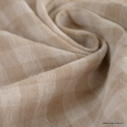 Tissu Double gaze Vichy réversible Galet et blanc cassé - OEKO TEX