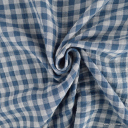 Tissu Double gaze Vichy réversible Pierre bleue et blanc cassé - OEKO TEX