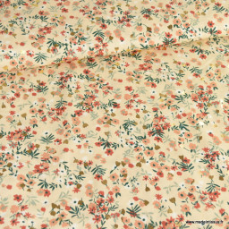 Tissu Viscose lurex motif fleurs fond beige
