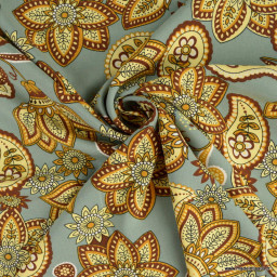 Tissu Viscose motif fleurs cachemire fond Gris