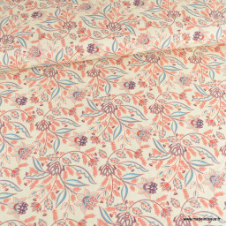 Tissu popeline motifs fleurs Indi fond banc cassé - Oeko tex