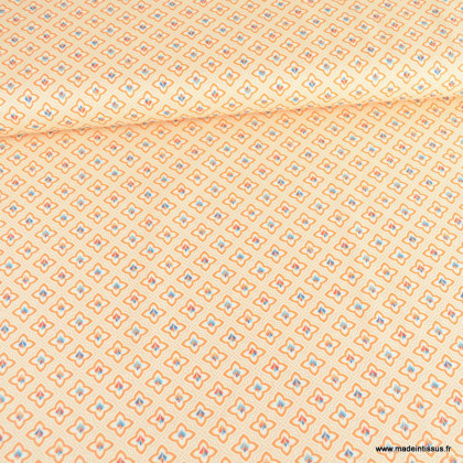 Tissu popeline motifs graphique fond blanc cassé  - Oeko tex