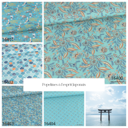 Tissu popeline motifs graphique fond bleu - Oeko tex