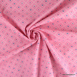 Tissu popeline motifs graphique fond Rose - Oeko tex