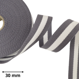 Sangle souple bicolore 30mm en coton - Gris et Blanc