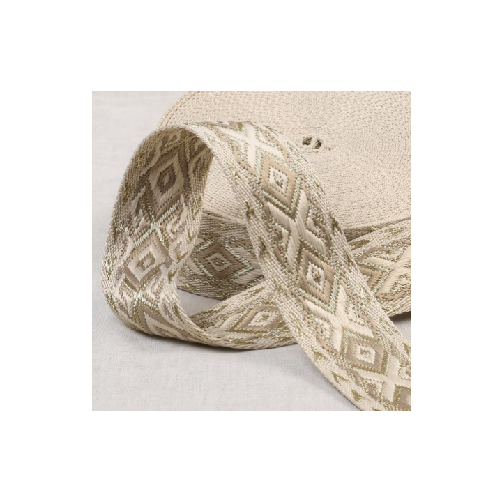 Sangle jacquard Ethnique 38mm - Beige et Or