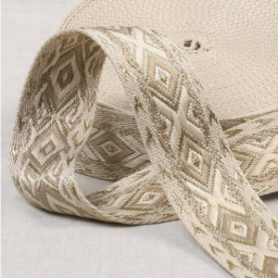 Sangle jacquard Ethnique 38mm - Beige et Or
