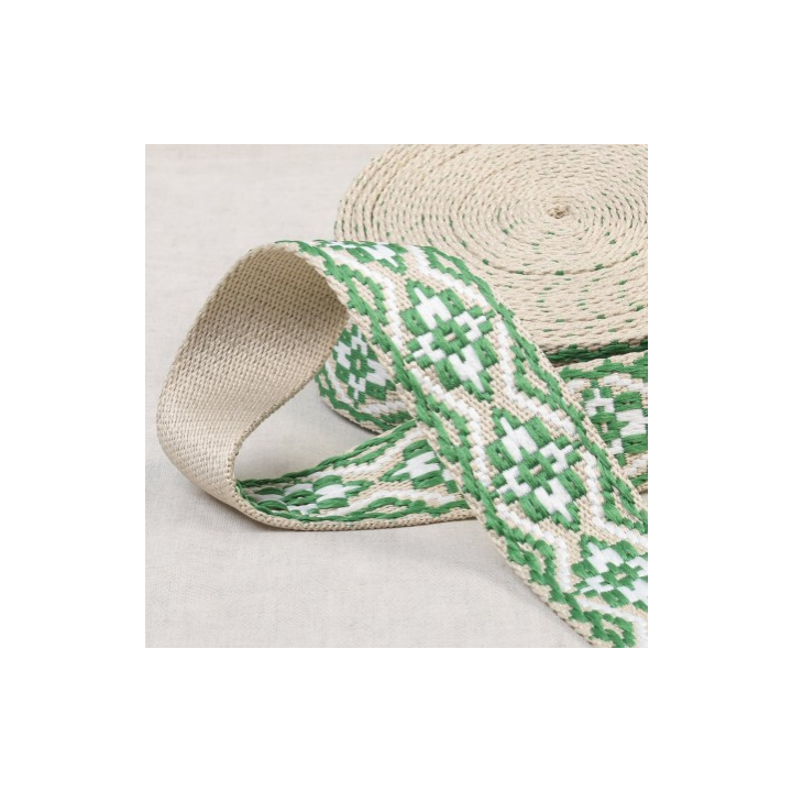 Sangle jacquard Ethnique 38mm - Vert vif