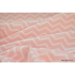 Tissu coton oeko tex imprimé chevrons zigzag rose  au mètre
