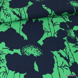 Popeline de viscose de bambou motif grosses fleurs fond vert - oeko tex