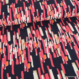 Viscose gaufrée motif graphique rose fond bleu marine