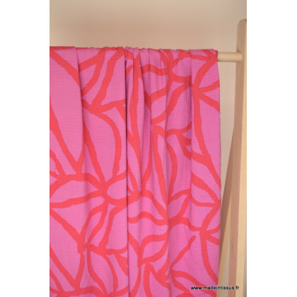 Viscose gaufrée motif graphique abstrait fond rose