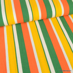 Viscose gaufrée à rayures vertes, jaunes et orange