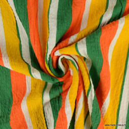 Viscose gaufrée à rayures vertes, jaunes et orange