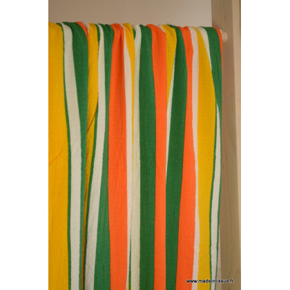 Viscose gaufrée à rayures vertes, jaunes et orange