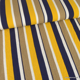 Viscose gaufrée à rayures jaunes, marine et beige
