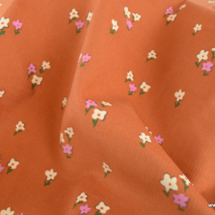 Tissu velours milleraies Joyflo motif fleurs rouille et écru - oeko tex