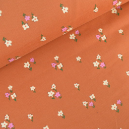 Tissu velours milleraies Joyflo motif fleurs rouille et écru - oeko tex