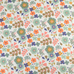 Tissu velours milleraies Dorie motif fleurs bleues et Orange - oeko tex