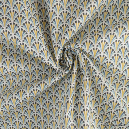 Tissu coton Enduit Kolius motif écailles Bleu et blanc