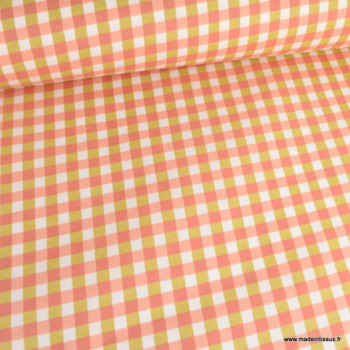 Tissu coton Enduit Kavyo Vichy Sorbet et rose
