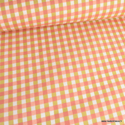 Tissu coton Enduit Kavyo Vichy Sorbet et rose