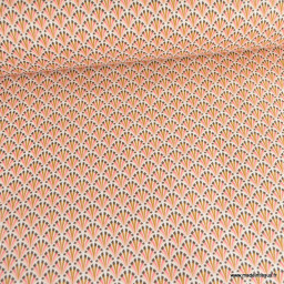 Tissu coton Enduit Kolius motif écailles Sorbet et blanc