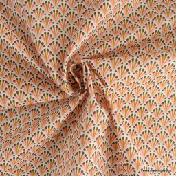 Tissu coton Enduit Kolius motif écailles Sorbet et blanc