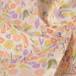 Tissu coton imprimé Alice petites fleurs Orange fond blanc -  Oeko tex