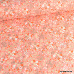 Tissu coton imprimé Doaby petites fleurs fond Sorbet -  Oeko tex