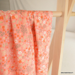 Tissu coton imprimé Doaby petites fleurs fond Sorbet -  Oeko tex