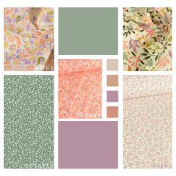 Tissu coton imprimé Capri motif fleurs Mauve fond écru -  Oeko tex