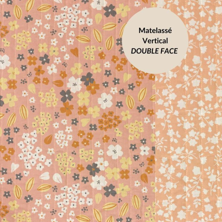 Tissu Matelassé Doaby - Suzette motif fleurs Rose et Camel - oeko tex