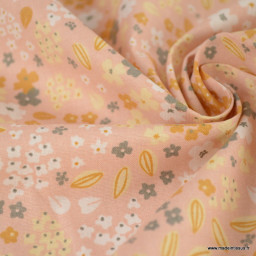 Tissu coton imprimé Doaby petites fleurs Camel fond rose -  Oeko tex