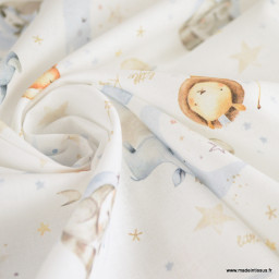 Tissu Coton Dormeur motif animaux fond blanc - oeko tex