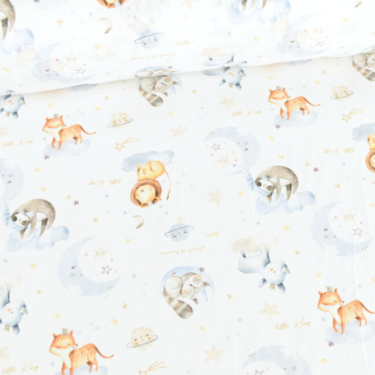 Tissu Coton Dormeur motif animaux fond blanc - oeko tex