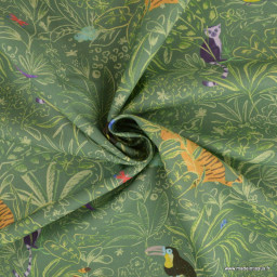 Tissu Coton Otka motif animaux dans la jungle - oeko tex