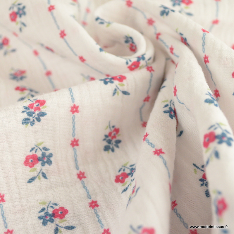 Tissu Double Gaze En Coton Imprimé Fleuri – Qualité Oeko-Tex, Made In France