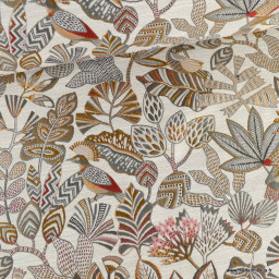 Tissu jacquard Sarong motif exotique fond lin - Made in france