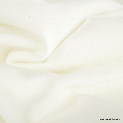 Tissu jersey ajouré maille pointelle coloris blanc cassé Milk - oeko tex