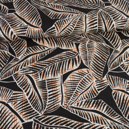 1 coupon de 125 cm Tissu Jersey de Viscose motif feuilles exotiques fond noir - oeko tex