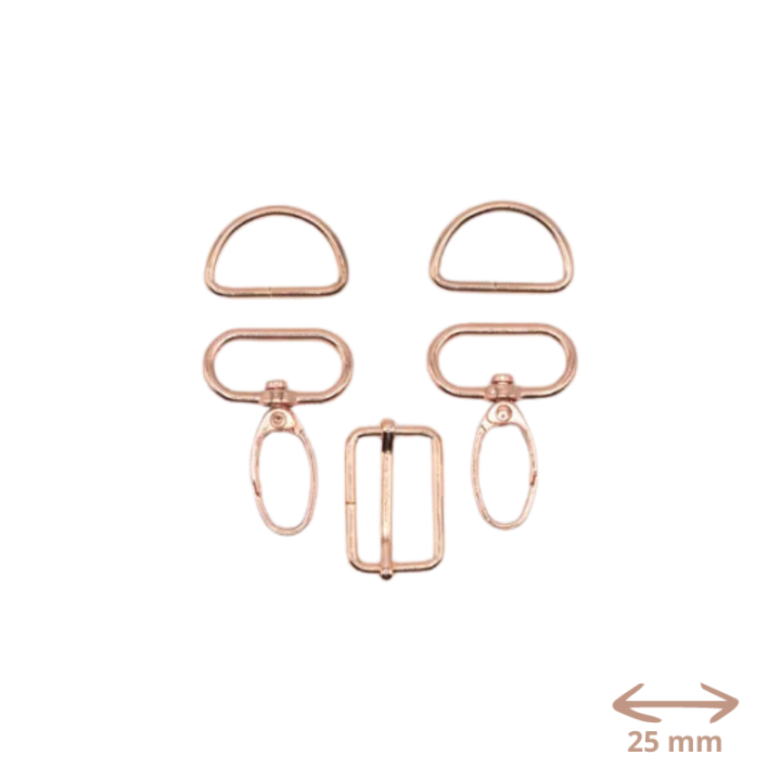 Set d'accessoires pour sac - 25mm - rose doré