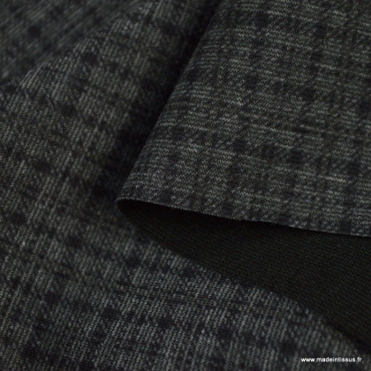 Tissu Jersey milano motifs carreaux graphique fond noir