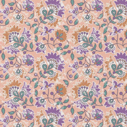 Tissu Orban coton motif fleurs indiennes fond rose et violet - Oeko tex