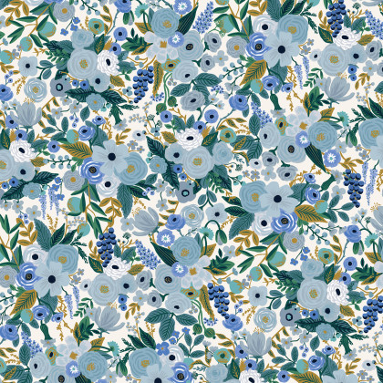 1 coupon de 30 cm Tissu Rifle Paper Petite Rose motif fleurs Bleues - Collection Garden Party