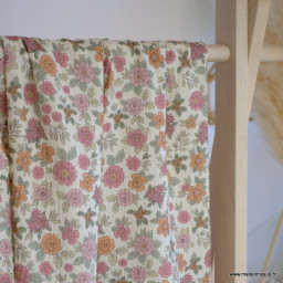 Double gaze marion motifs fleurs roses-exclusivité made in tissus