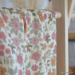 Double gaze marion motifs fleurs roses-exclusivité made in tissus